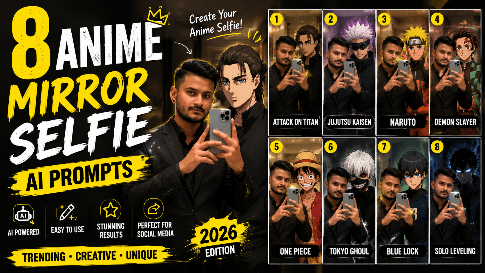 8 Anime Mirror Selfie AI Prompts (2026)