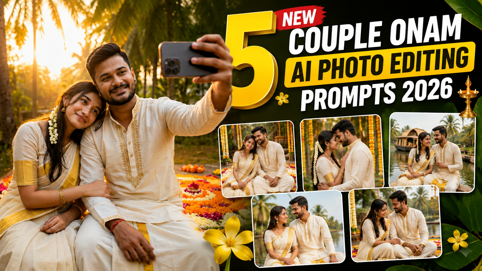 5 New Couple Onam AI Photo Editing Prompts 2026 – Create Romantic Festive Portraits