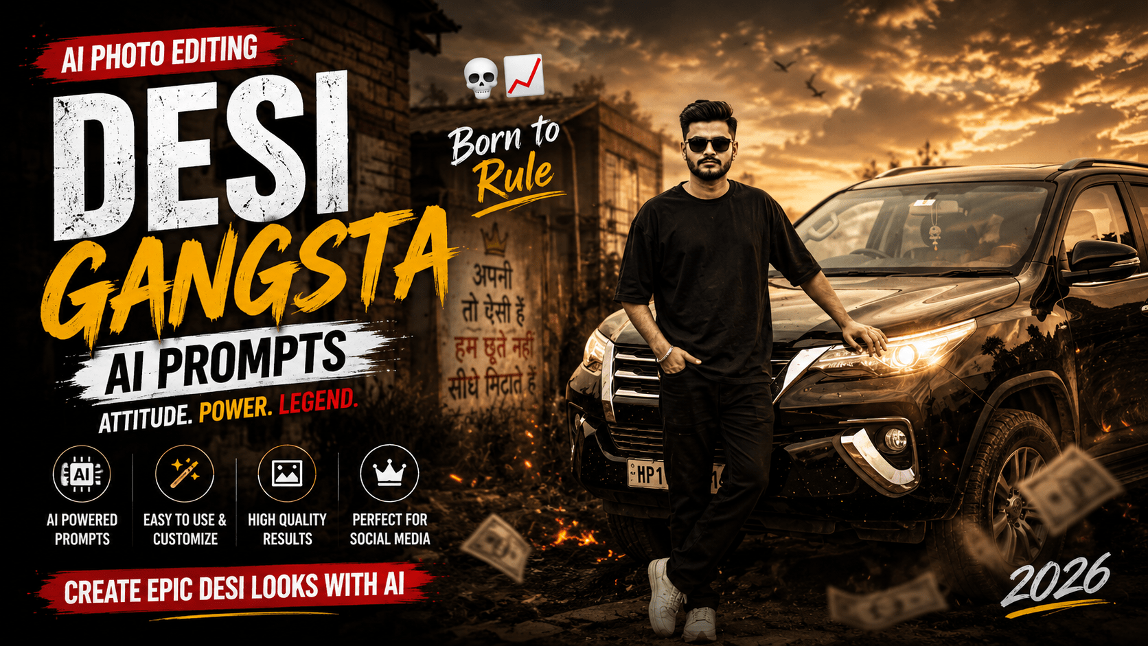 Desi Gangsta AI Photo Editing Prompts: Black & White Prompt Bullet/Scorpio