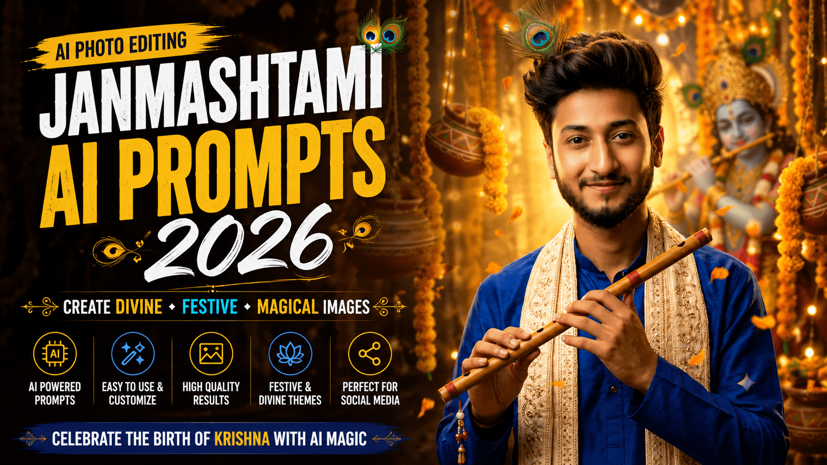 Best 8 Janmashtami AI Photo Editing Prompts 2026 – Realistic Lord Krishna AI Prompts