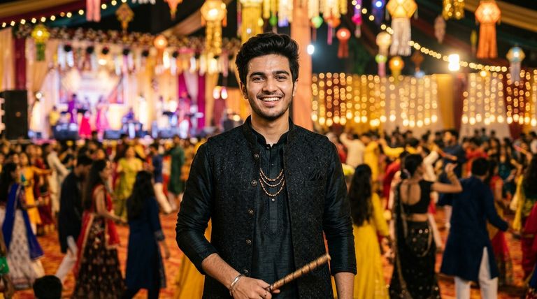 Black kurta Navratri AI photo editing prompt for boys