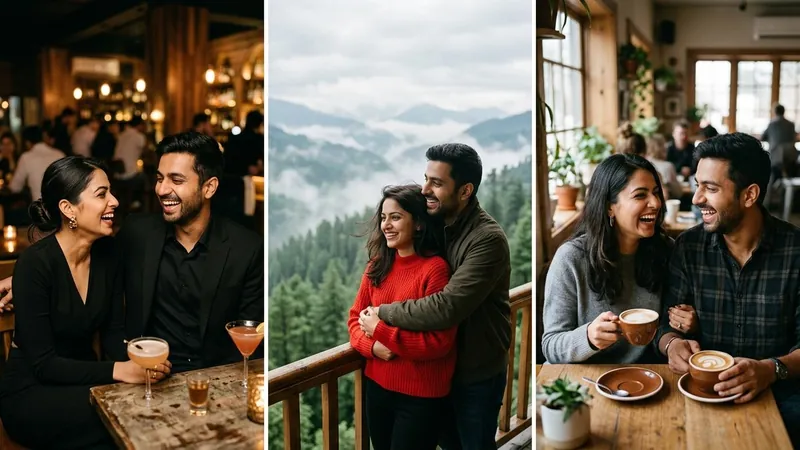 ChatGPT candid photo prompt banner with 3-panel collage of couple date night, mountain cabin, and coffee shop