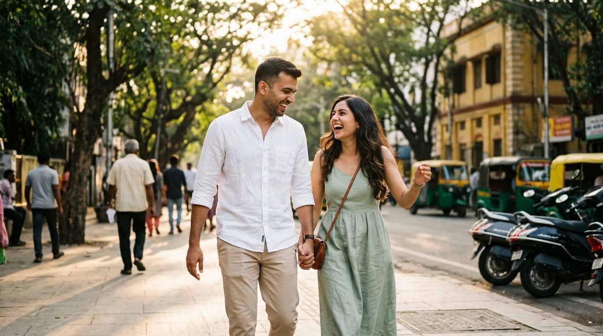ChatGPT photo editing prompts for girl and boy golden hour street walk laughing mid stride