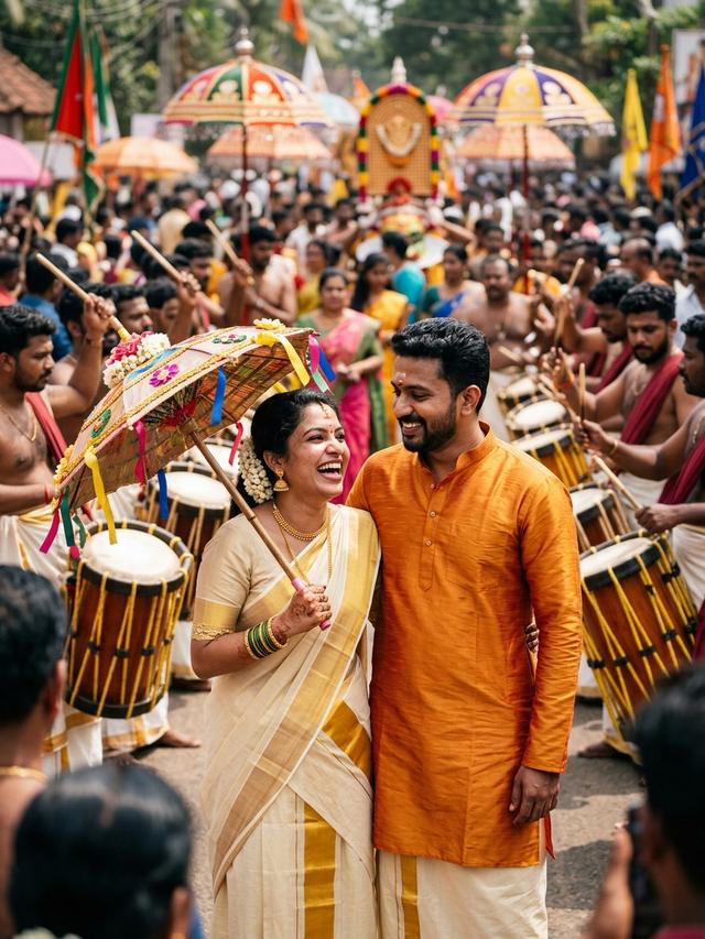 Vibrant Chenda Melam Festival Rhythm - Onam Prompt for Couple ChatGPT Prompt