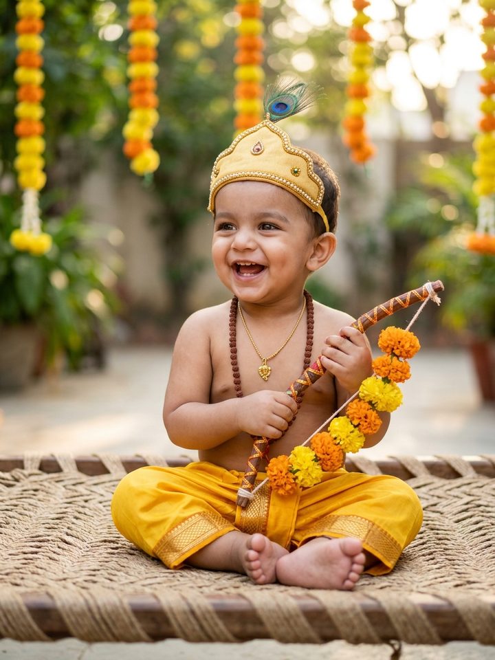 Cute Little Bal Rama Baby Boy Wooden Bow Dussehra Prompt Gemini 2026