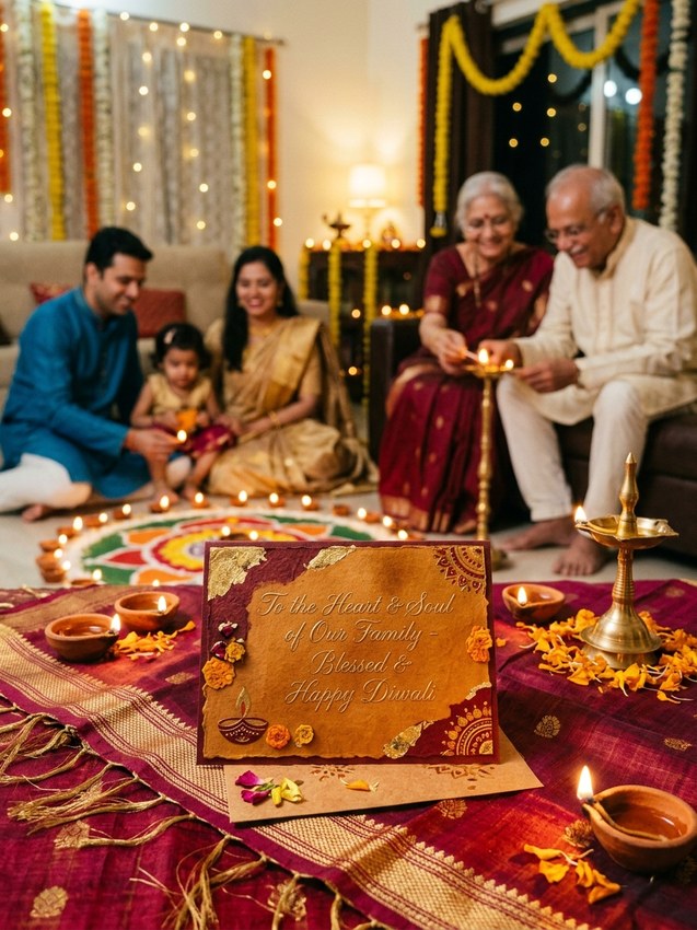 Diwali wishes chatgpt - emotional family elders blessings card with grandparents