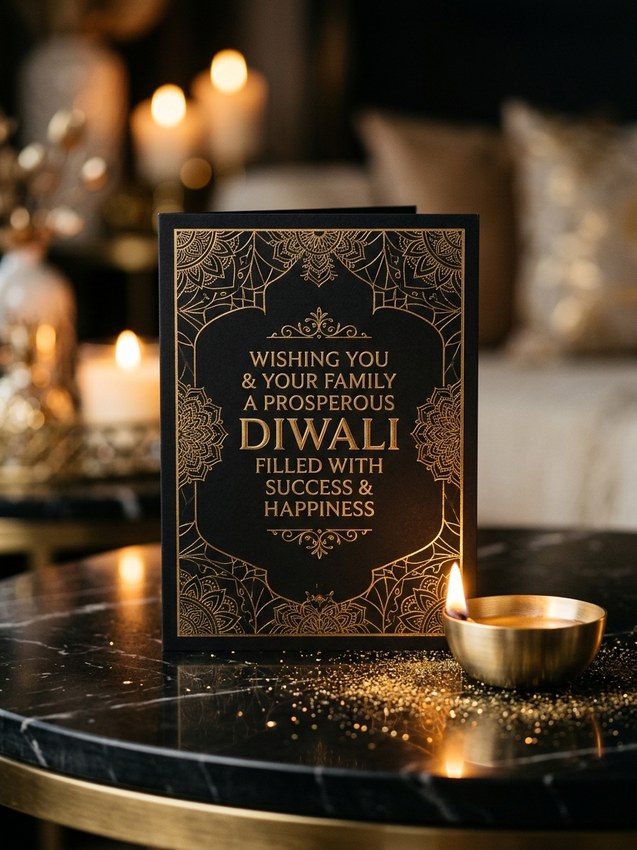 ChatGPT diwali message - luxury black and gold corporate greeting card prompt