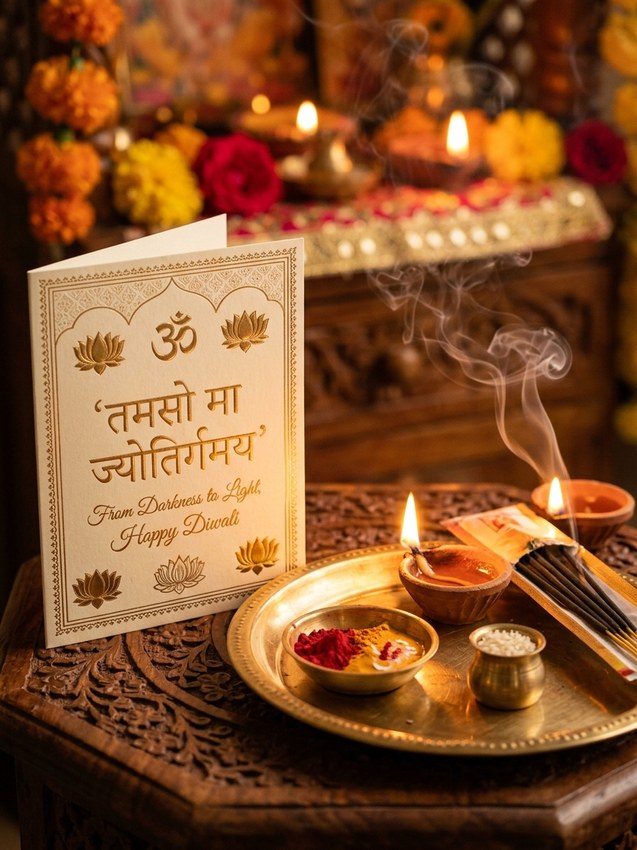 Diwali wishes prompt for chat gpt - sacred sanskrit shloka shubh deepavali card