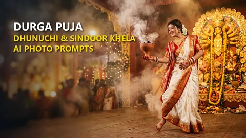 Durga Puja Dhunuchi Dance & Sindoor Khela AI Photo Prompt: 10+ Trending Bengali Lal Paar Saree Prompts (Gemini & ChatGPT)