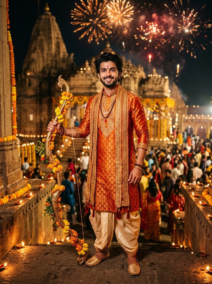 Handsome Royal Archer Temple Steps Dussehra AI Photo Editing Prompts 2026