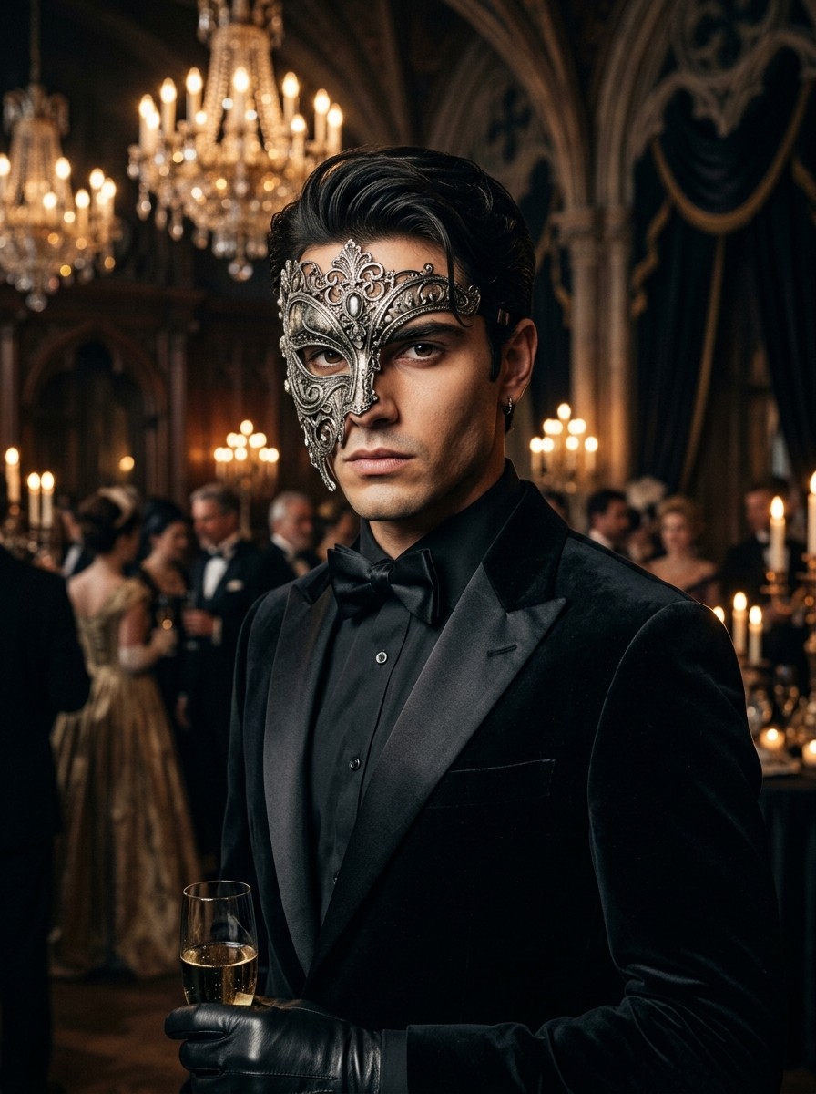 Gemini ai photo prompt trending 2026 - Phantom of the Opera masquerade mask tuxedo