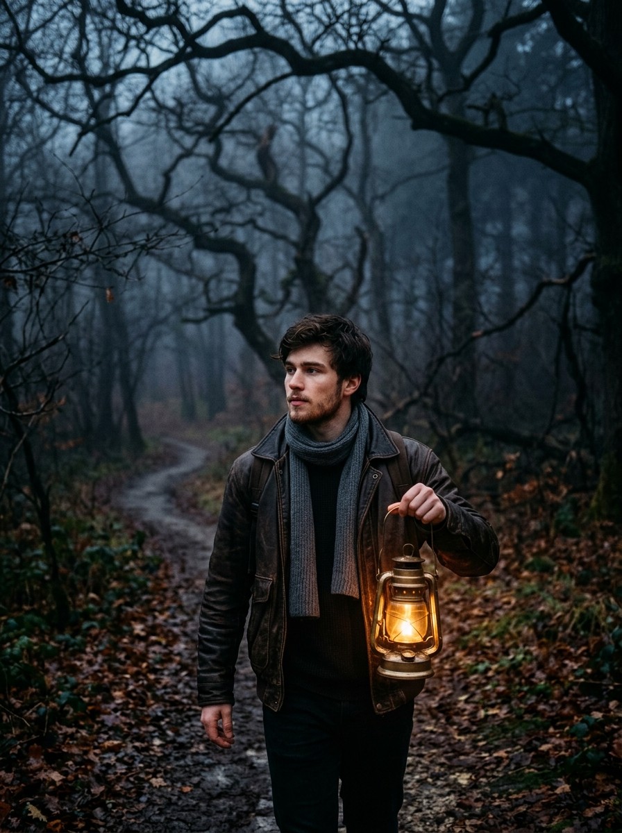 Gemini ai photo prompt copy paste trending halloween - Lantern walk in foggy woods