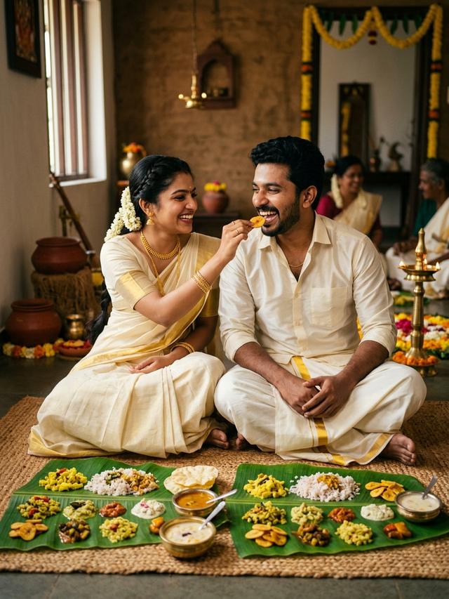 Grand Onam Sadhya Feast Dining Together - Onam Prompt for Couple AI Edit