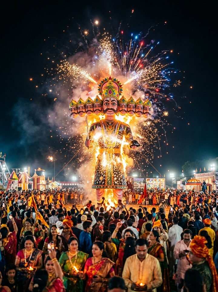 Grand Ravan Dahan Fireworks Dussehra AI Photo Editing Prompts Copy Paste