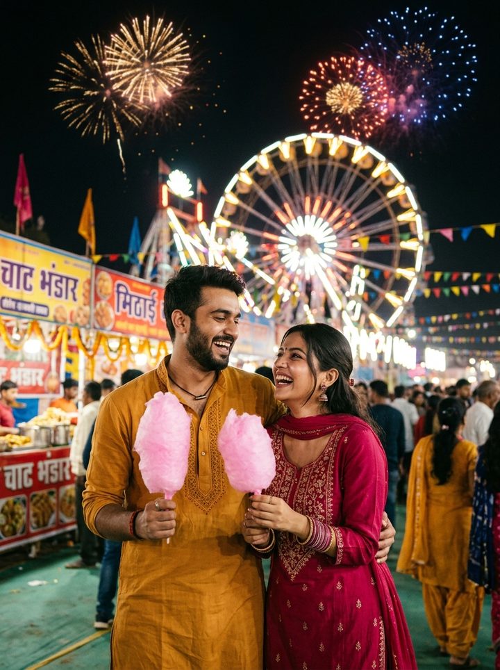 Joyful Dussehra Mela Couple Carnival AI Photo Editing Prompt for Couple