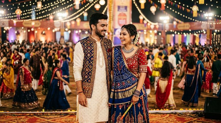 Romantic Navratri couple AI photo prompt for Garba night