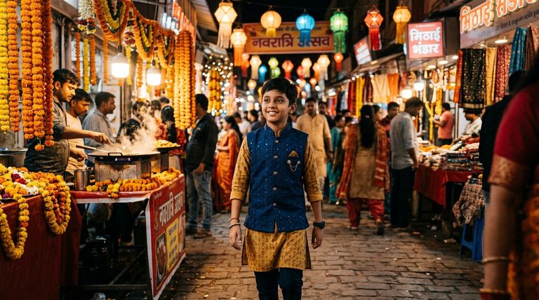 Navratri night street style AI photo prompt for boys