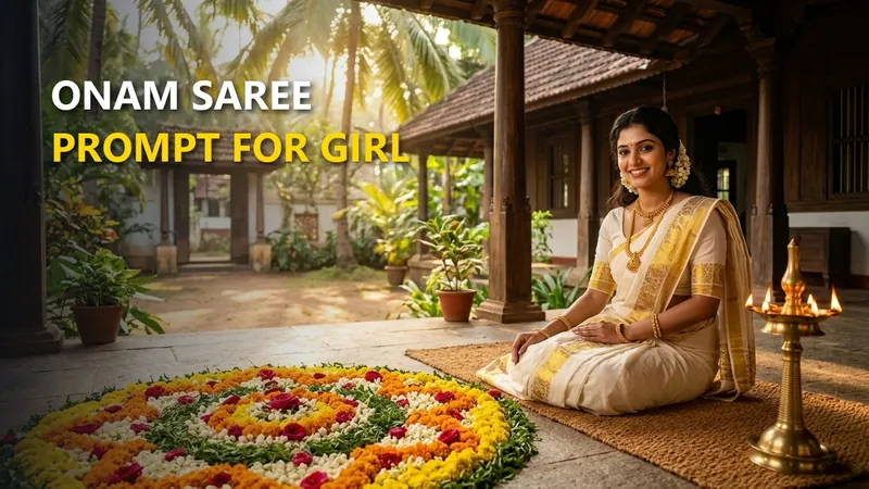 Onam Saree Prompt for Girl: 10+ Trending Kerala Kasavu Saree AI Photo Editing Prompts 2026