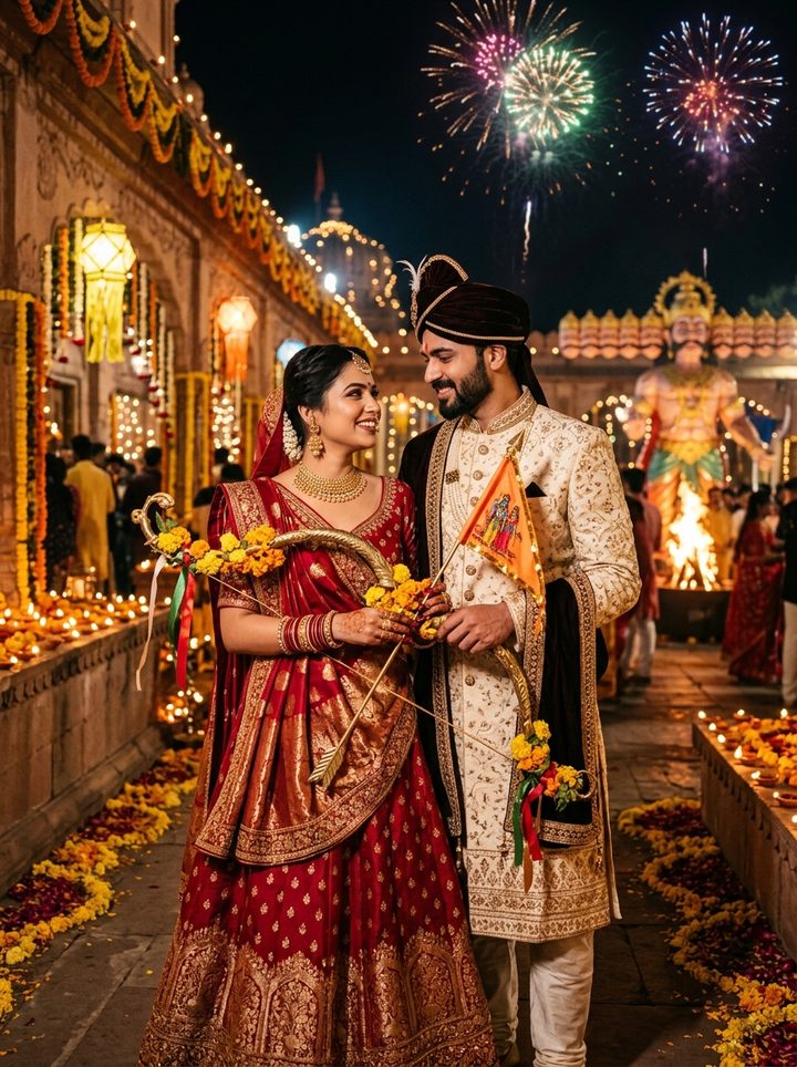Romantic Couple Bow Dussehra AI Photo Editing Prompt for Couple 2026
