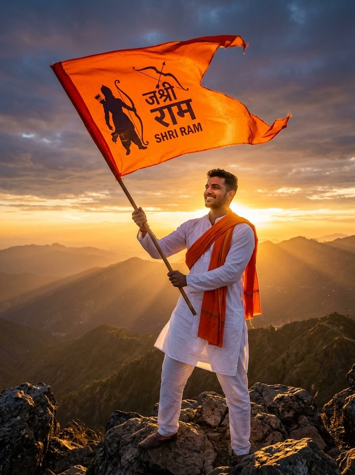 Saffron Flag Triumphant Sunset Dussehra AI Photo Editing Prompts