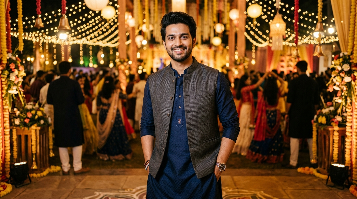 Stylish Navratri boy AI photo prompt modern look