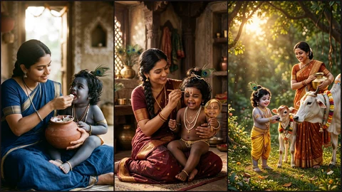 Baby Krishna with Mother Yashoda AI Prompt