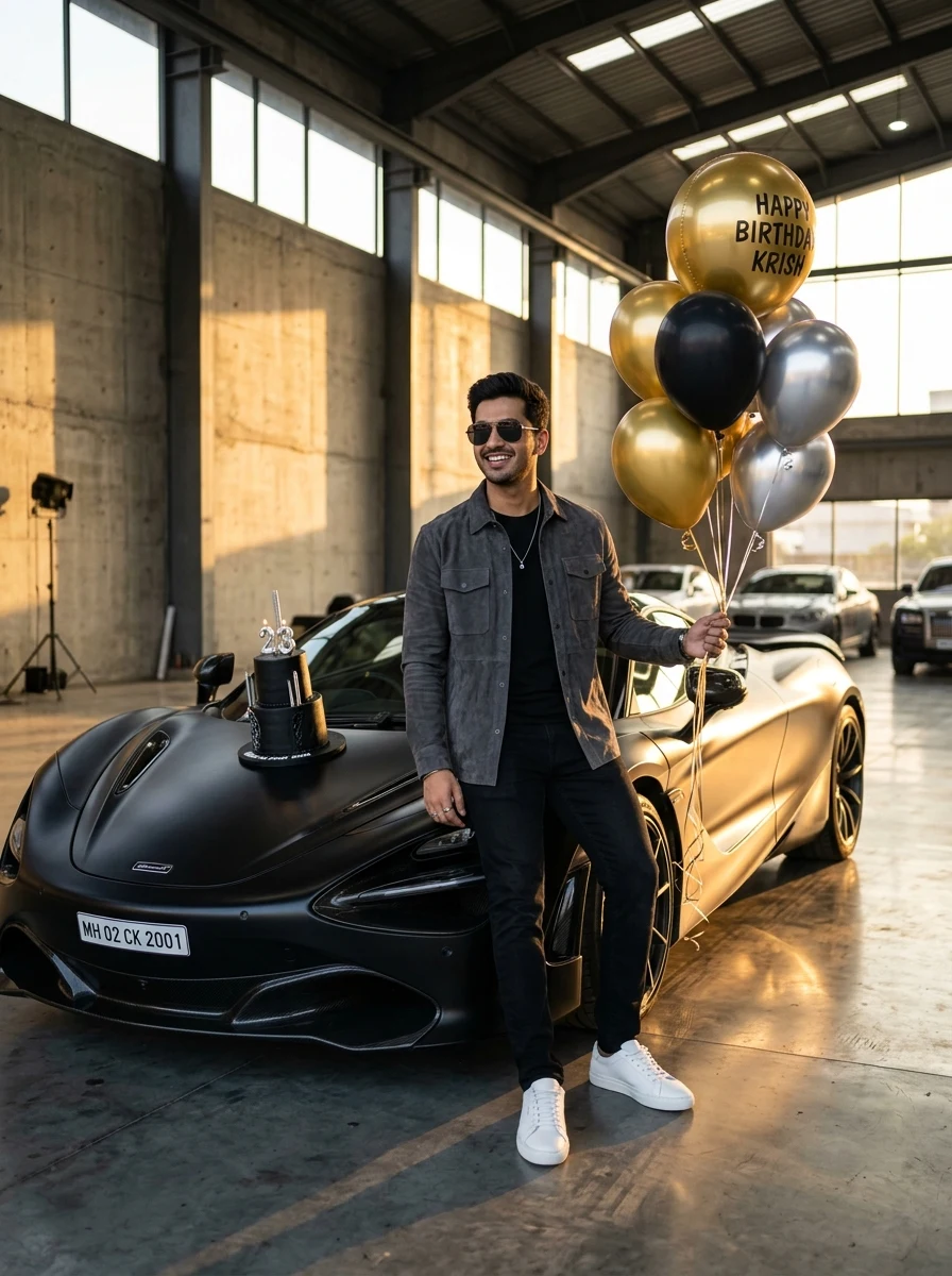 Birthday prompt for chatgpt for boy in english - matte black sports car photoshoot