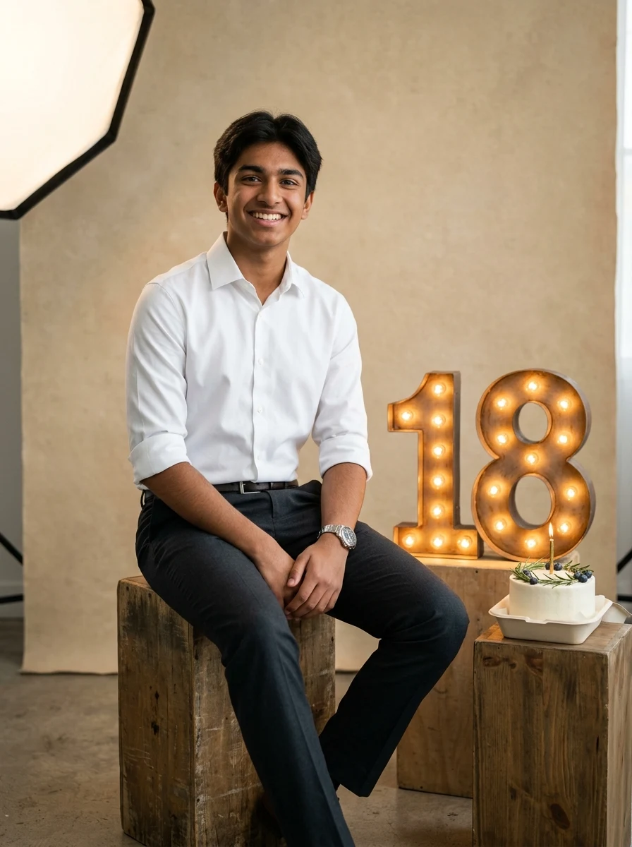 Birthday wishes prompt for chatgpt for boy - 18th birthday marquee light minimalist look