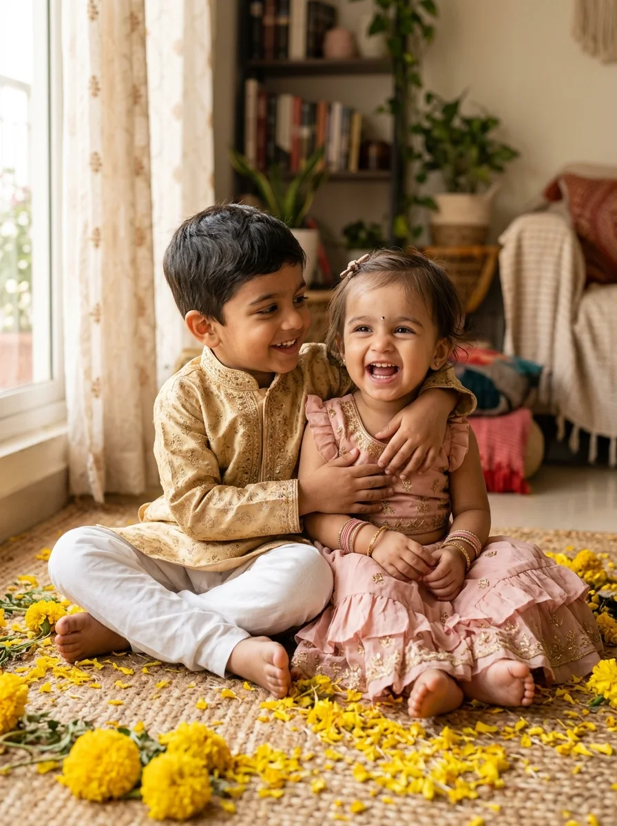 Brother and sister prompt for gemini ai kids toddler boy and baby sister