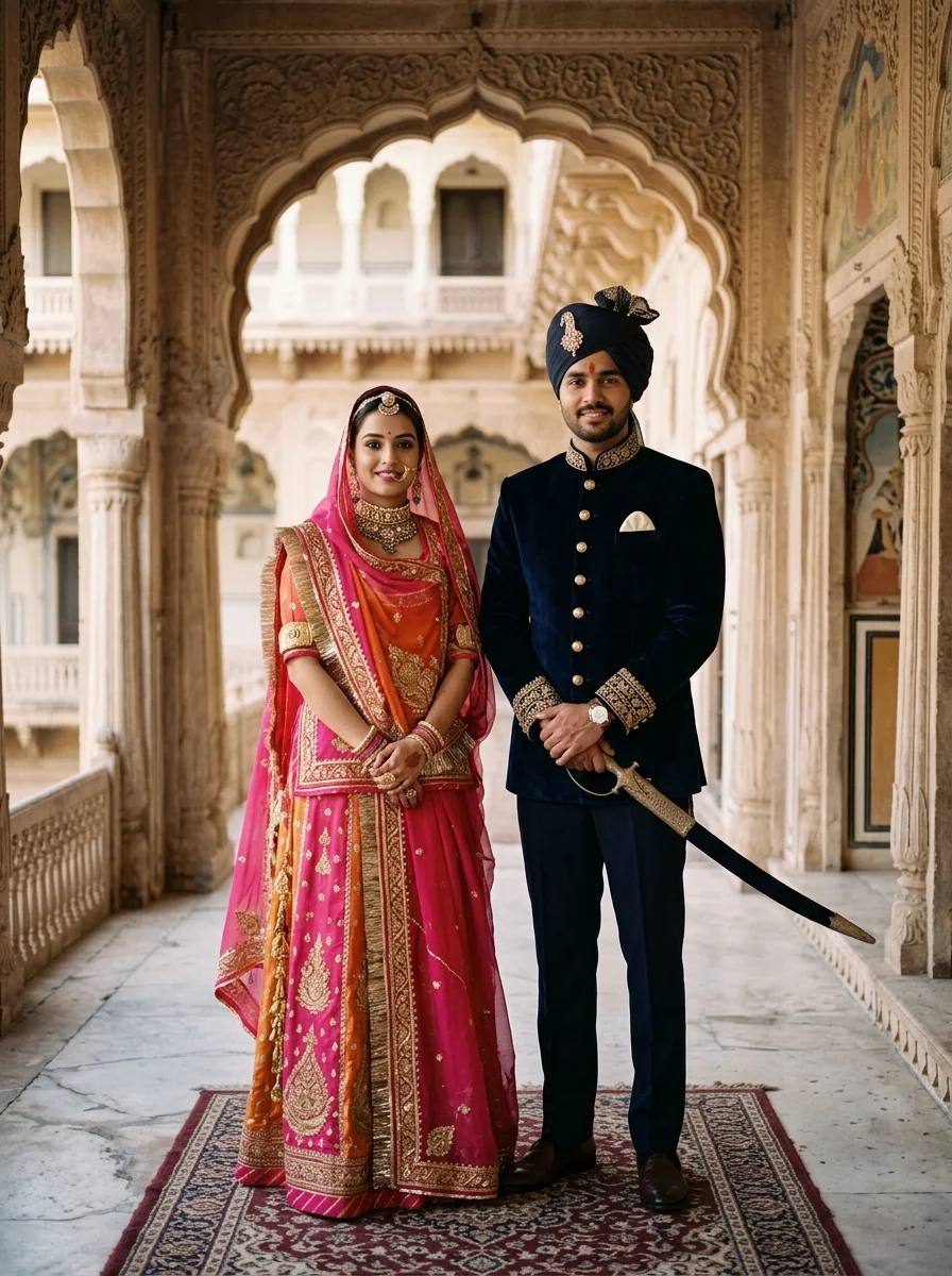 Royal Rajputi palace heritage brother and sister prompt for Google Gemini