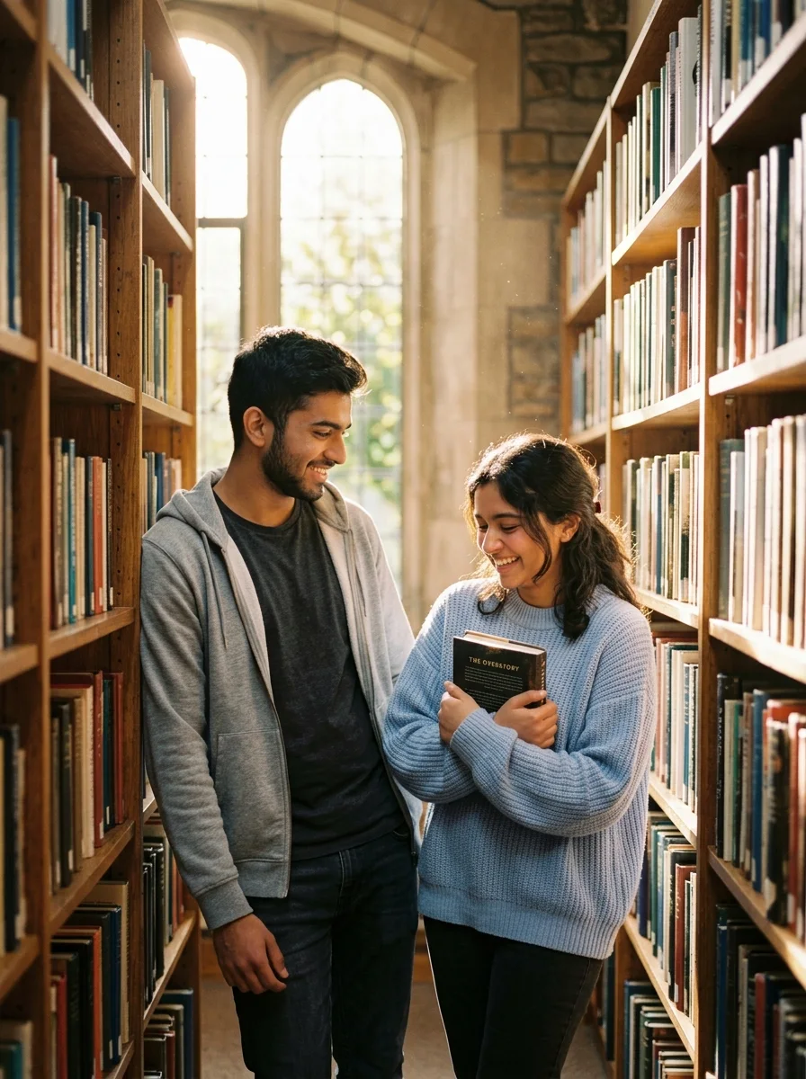 College library aesthetic brother and sister prompt for Gemini AI aesthetic