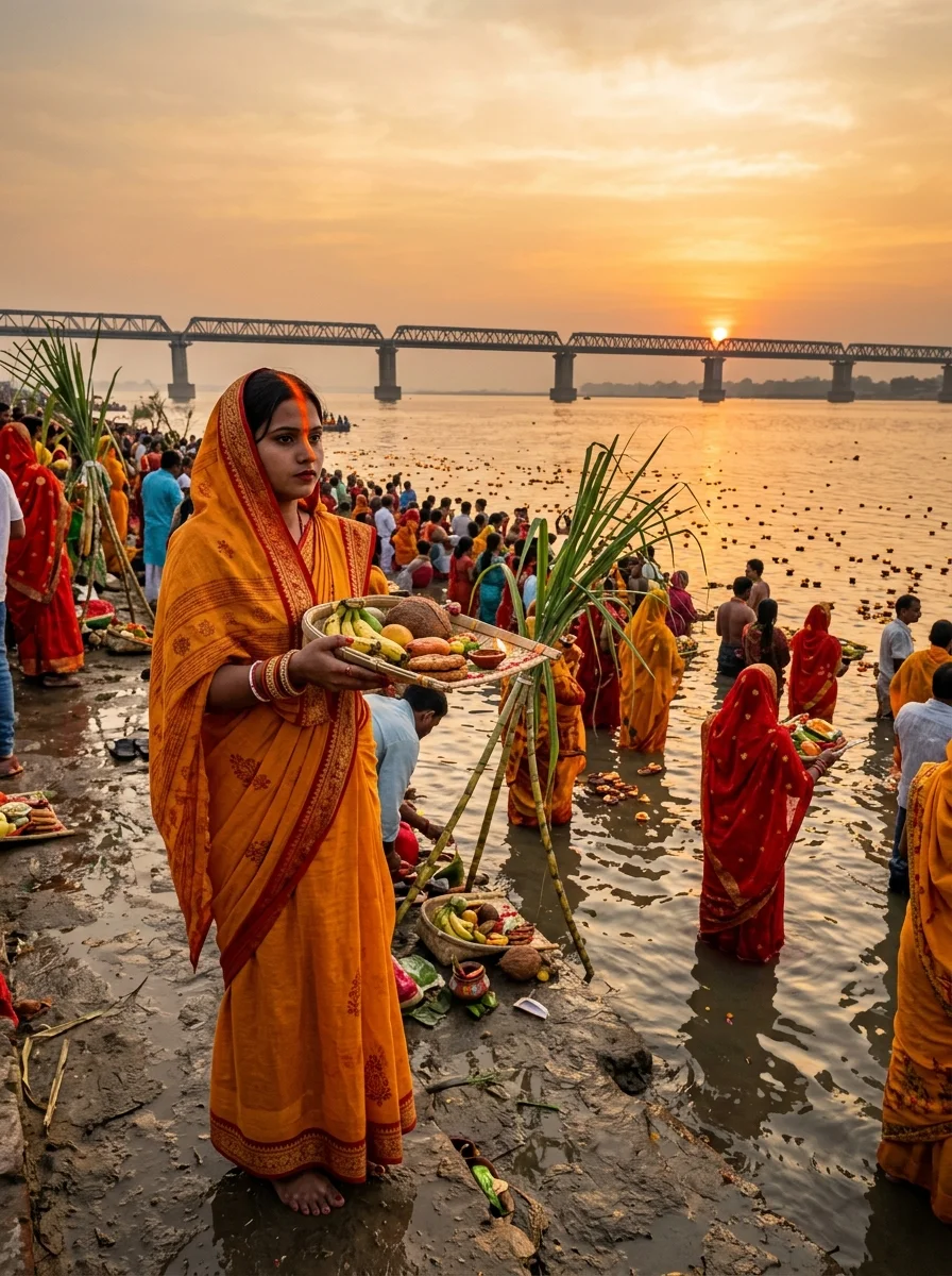 Patna Digha Ghat sunset panoramic Chhath Puja crowd prompt for Gemini