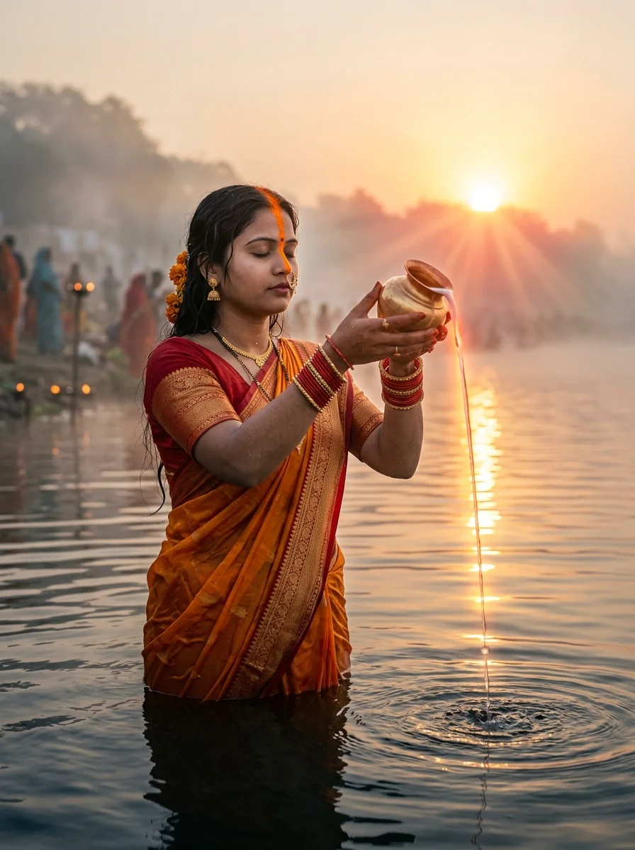 Chhath Puja Usha Arghya morning sunrise milk offering prompt for Google Gemini