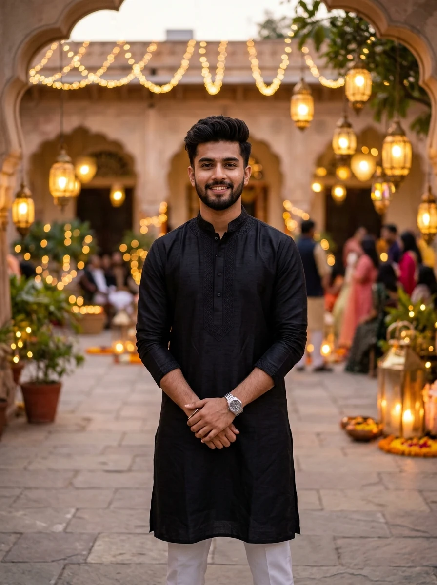 Classic Black Silk Kurta Pajama Kurta Prompts For Gemini Boy
