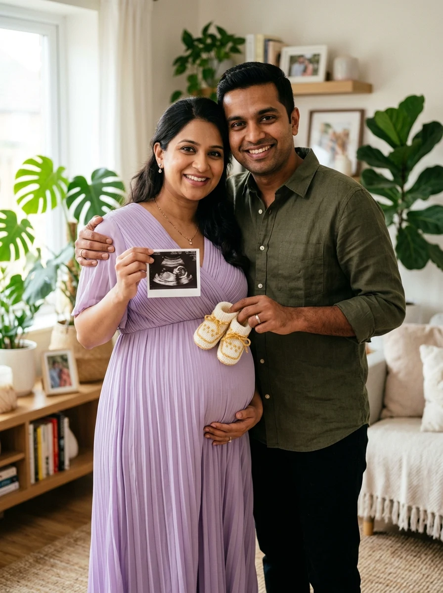 Baby booties and ultrasound sonogram strip over bump couple maternity prompt