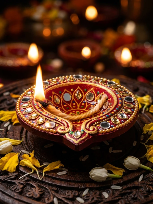 Unique Diya Decoration Ideas Kundan and Mirror Work Clay Diya for Diwali