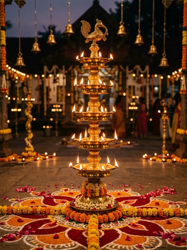 Beautiful Diya Decoration Ideas Royal South Indian Brass Deepam Kuthuvilakku on Rangoli