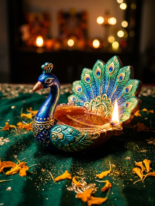 Unique Diya Decoration Ideas Handcrafted Peacock Shaped Clay Diya