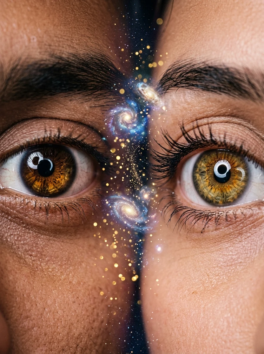 Celestial Stardust Galaxy Eye Reflection AI Photo Prompt