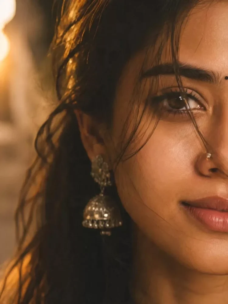 Golden Hour Half-Face Girl Portrait with Nose Ring Prompt