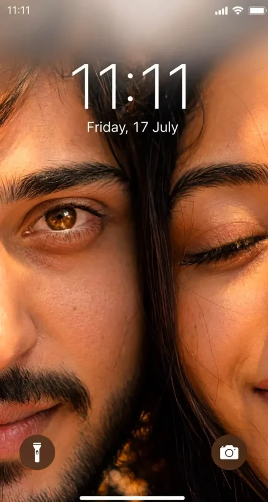 iPhone Lockscreen Couple Eyes Wallpaper AI Photo Prompt 2026 with 11:11 clock