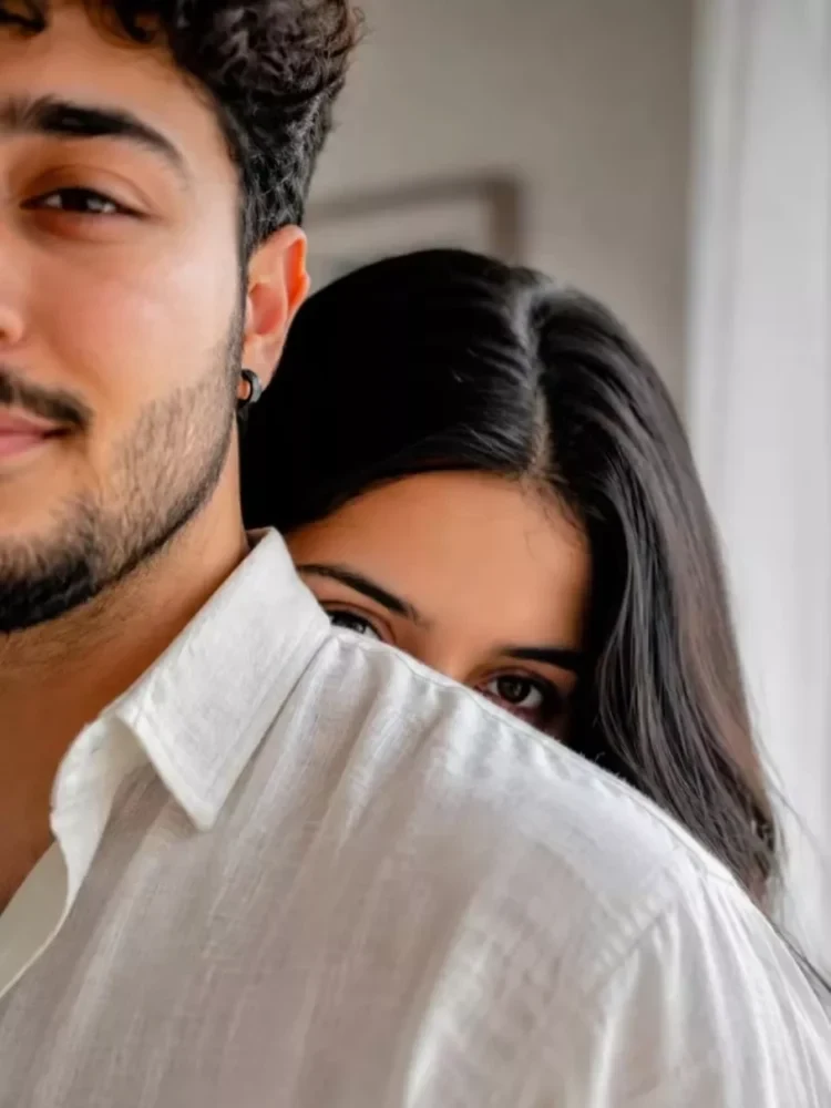 Over the Shoulder Peeking Iris Portrait AI Prompt for Instagram