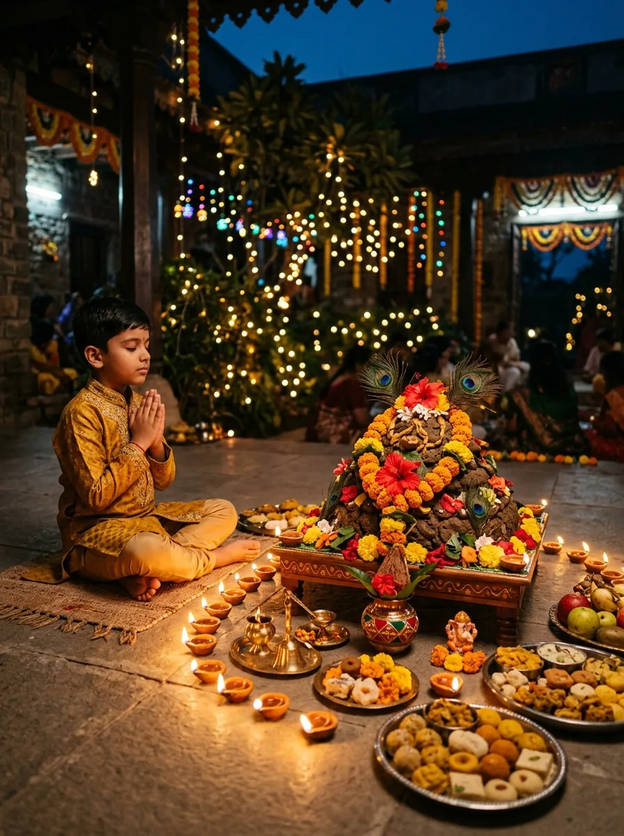 Govardhan Puja evening deepotsav terrace diyas prompt for Gemini AI