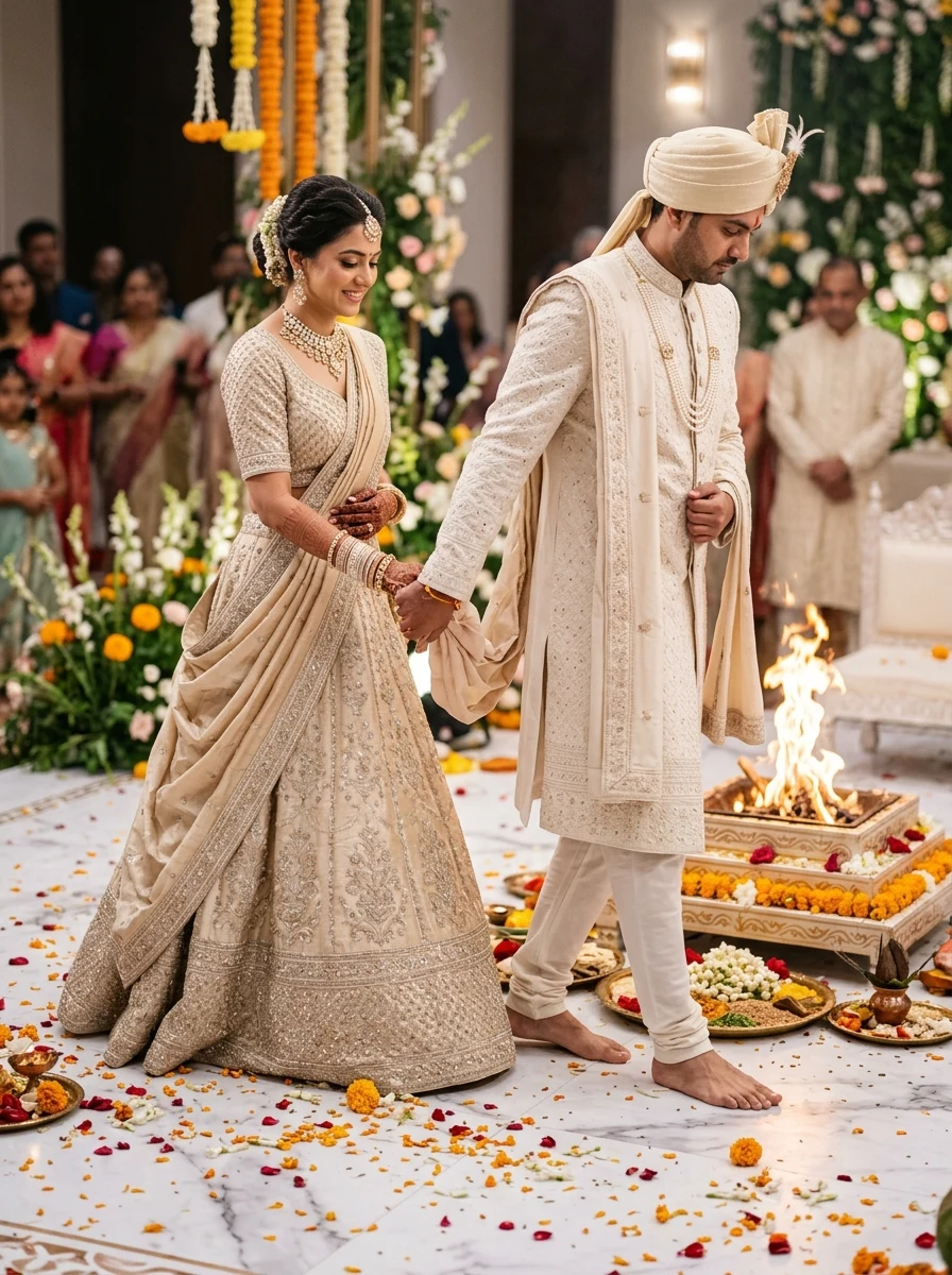 Saat Phere sacred fire walk Indian traditional wedding prompt for Gemini AI