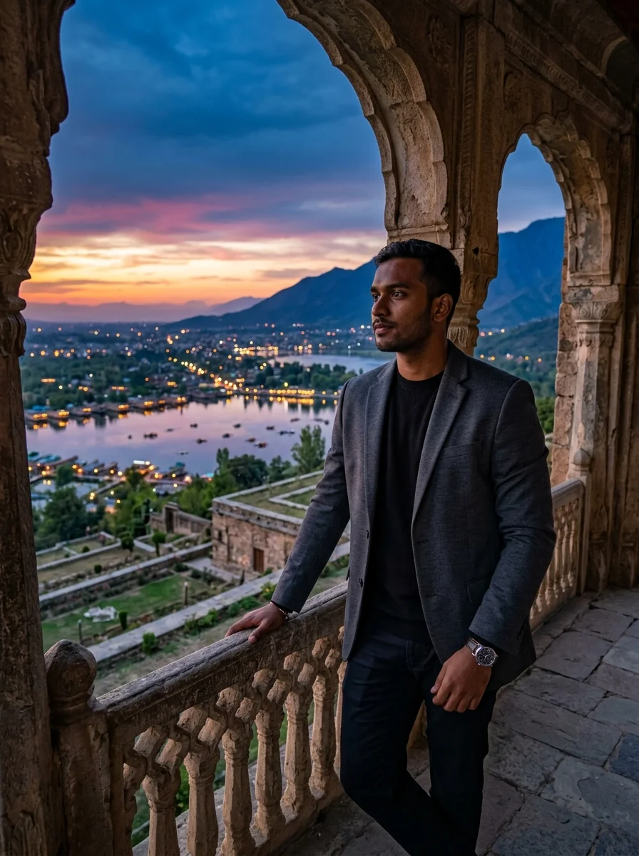 Pari Mahal sunset terrace overlook Srinagar Dal Lake prompt for Gemini AI