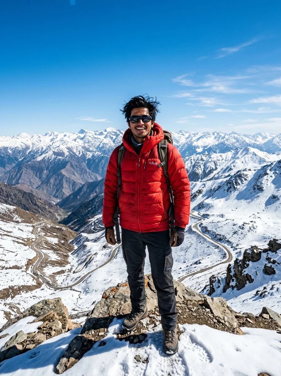 Sinthan Top mountain pass snow panorama adventure prompt for Gemini