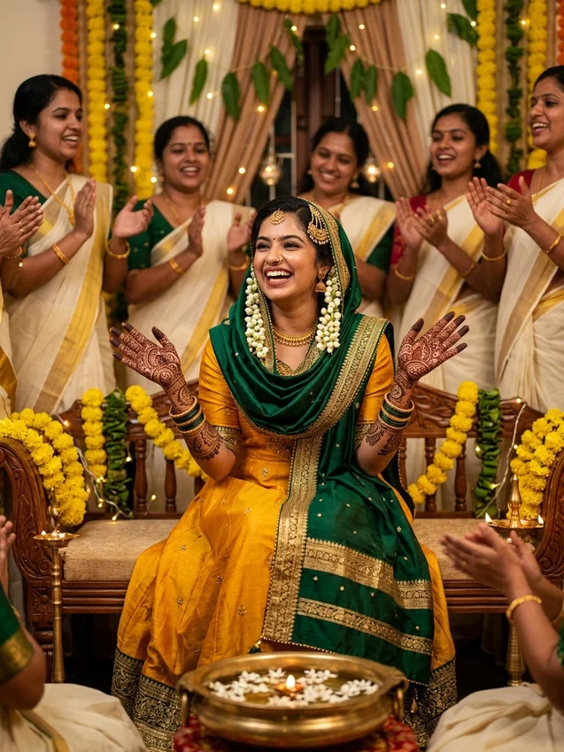 Kerala muslim wedding prompt - joyful mylanchi ravu mehndi night oppana clapping