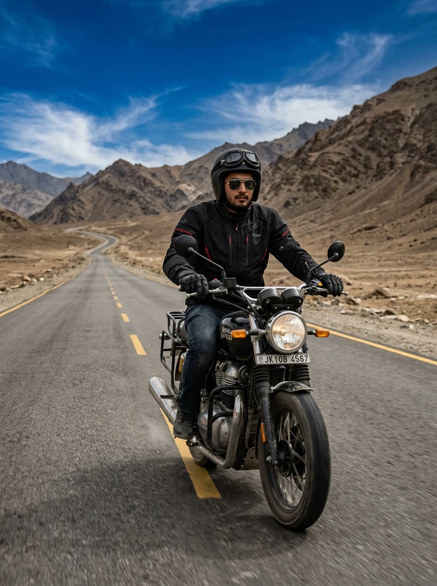 Magnetic Hill highway straight road motorcycle prompt for Gemini AI