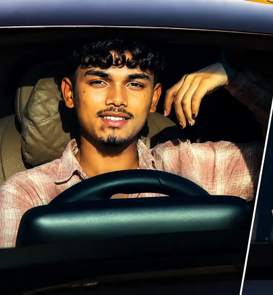 Mercedes car driving AI video editing prompt for boy holding steering wheel Flow AI and Kling