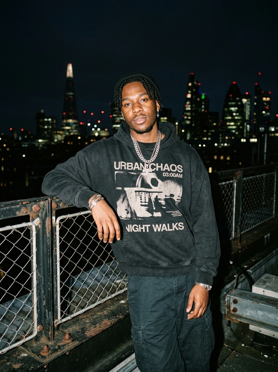 Rooftop Skyline Direct Flash Streetwear Boy AI Photo